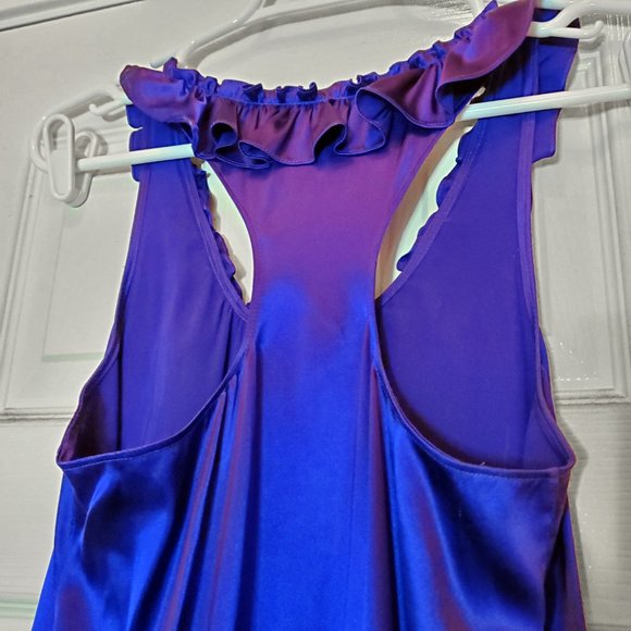 EXPRESS Silk Ruffle Collar Dress XS Cobalt Blue Purple racerback slip Y2K - Picture 5 of 10